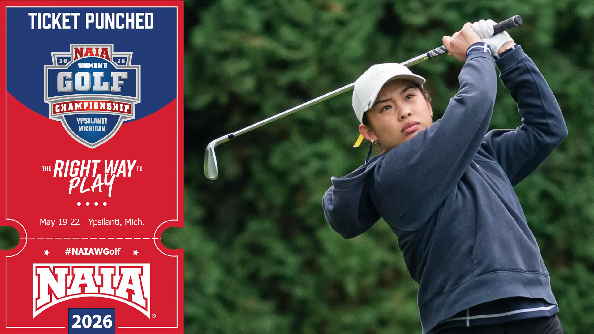 Graphic representing the University of British Columbia, announcing the 2026 qualifiers for the NAIA Women's Golf National Championship.